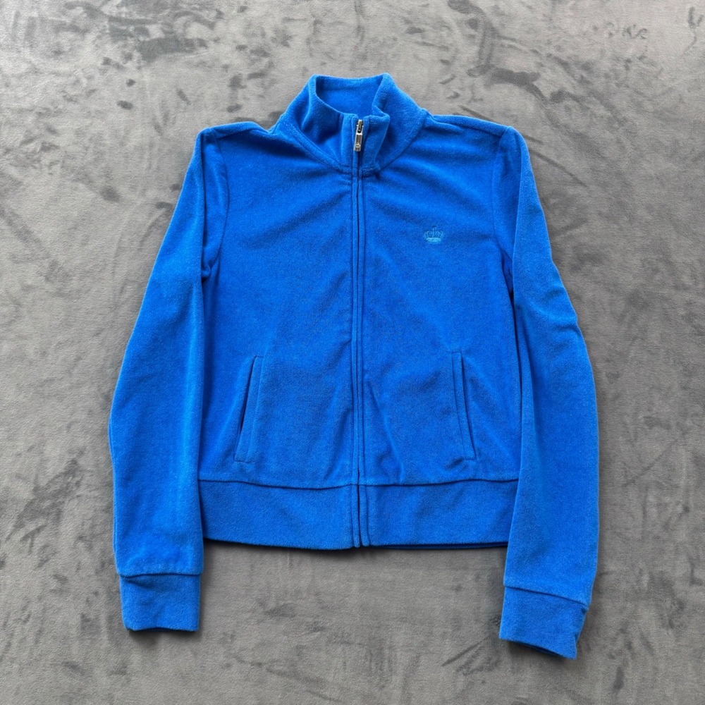 Juicy Couture Royal Blue Terry Cloth Zip Up Track Jacket Crown Logo XS NEW